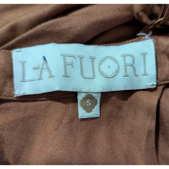 La Fuori Embroidered Sequin Paisley Silk Midi Dress Small – Ruffle Hem Rare Boho - Picture 10 of 11